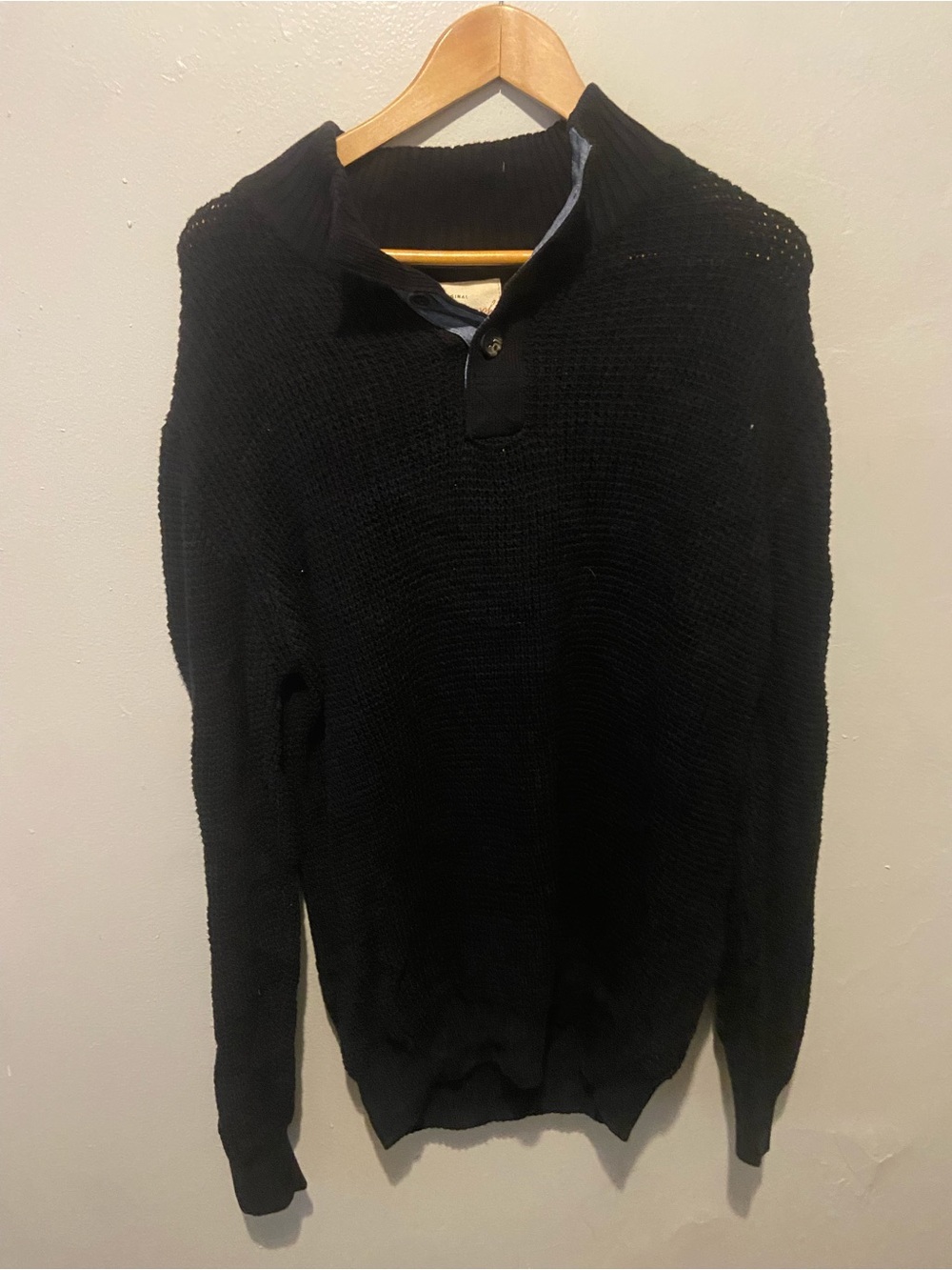 Weatherproof Men's Black Knit Zip-Up Sweater with Stand Collar